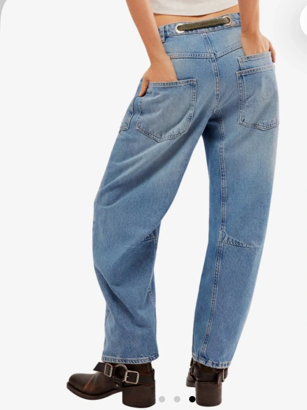 Free People Moxie Barrel Patchwork Jeans in Truest Blue - Picture 2 of 6